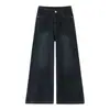 Jeans Infantil Laranja#Cinza-Azulado Retrô Super Largo de Perna Larga Feminino Cintura Alta Emagrecedor Esconde Defeitos Versátil Comprimento Total Calça Perna de Elefante