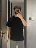 Linda Camiseta Masculina da Moda Retrô 250g Algodão Pesado Espesso Gola Redonda Manga Curta Ami Kaji Top Manga Ombro Larga Solta