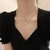 Colar de pérolas retrô francês feminino moda diamante coração temperamento corrente clavicular choker de alta qualidade acessórios atacado
