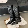 Botas Sociais de Salto Grosso Retrô Botas de Bico Fino Botas Longas Femininas 2026 Novo Outono Inverno Botas Pretas Arredondadas Botas Longas de Equitação