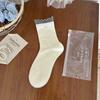 Calcetines Rakou Estilo Coreano Amantes de la Oreja de Madera Calcetines de Longitud Media para Mujer Crema Estilo Ballet Estilo Japonés Calcetines de Felpa para Chica JK