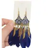 Brincos de Pena Boêmios Transfronteiriços, Moda Retrô Personalizada, Estilo Étnico Minoritário de Yunnan, Brincos Longos com Franjas