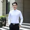 Camisa Blanca para Hombre de Manga Larga Corte Ajustado Sin Planchar Color Sólido Profesional Formal de Negocios Ropa de Trabajo Camisa Blanca para Traje de Hombre