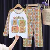 Pijamas infantis primavera e outono, manga longa fina, desenho animado, meninos e meninas, roupas fofas para casa, terno para crianças de médio e grande porte, comércio exterior