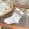 Meias de Cano Médio da Série Miu para Mulheres Primavera e Verão Lolita Meias de Cano Médio Malha Fina Respirável Meias Brancas com Renda para Meninas
