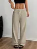 Nuevos pantalones casuales de pierna ancha sueltos con cordón, de estilo europeo y americano transfronterizo para mujer, pantalones rectos versátiles de color liso de cintura alta
