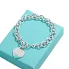 Pulsera para Pareja Etiqueta Inglesa en Forma de Corazón Marca T Cierre de Amor Ot Esmalte Azul Anillo de Corazón Melocotón Joyería Estilo Ins Transfronterizo