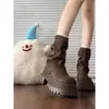 Botas Melard Cano Curto Estilo Martin para Mulheres Outono e Inverno 2025 Novo Estilo Marrom Estilo Britânico Retrô Bico Redondo Botas de Solado Grosso