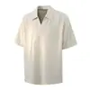 Camiseta Henley de Malha de Manga Curta Estilo Americano Verão 2026 para Homens e Mulheres com Textura Fresca e Mangas Três Quartos