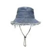 Sombrero de Pescador de Mezclilla Lavada con Borde Deshilachado Estilo Retro Japonés para Mujer, Sombrero de Cubo Simple Versátil Estilo Coreano, Sombrero de Sol para Exteriores de Ala Ancha