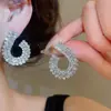 Pendientes Colgantes Redondos Geométricos de Aguja Plateada con Diamantes, Pendientes Exquisitos Simples y de Moda, Pendientes de Lujo Ligero de Gama Alta con Sentido del Diseño