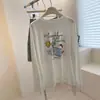 Camiseta básica blanca de algodón puro estilo coreano con estampado de dibujos animados para mujer, adecuada para primavera y otoño, top de camiseta holgado e informal de manga larga