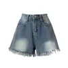 Verano 2024 chica gordita talla grande Vaqueros Cintura Alta Adelgazantes Borde Crudo Shorts Diseño de Nicho Pantalones Cortos de Pierna Ancha para Mujer Borla
