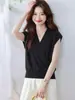Camiseta de Tricô Sem Mangas com Decote V Cruzado para Mulheres, Novo Design de Verão, Top Elegante que Marca a Cintura para Combinar com Saias