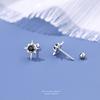 Pendientes de botón de plata pura s999 estrella de ocho puntas moda femenina lujo ligero pendientes de estrella nicho blanco y negro circón incrustado perforación de oreja