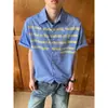 Camisa de Manga Corta a Cuadros con Estampado de Letras Estilo Callejero Americano Estilo Vacacional Casual de Verano Versátil para Hombres Mujeres Azul