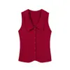 Camiseta polo de punto roja de manga corta estilo retro coreano para mujer, top de verano de alta gama con manga abullonada pequeña, versátil y de corte ajustado