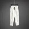 Calça Harem Esportiva Casual Retrô, Novo Estilo Chinês, Calça de Seda Gelada Leve e Respirável, Caimento Solto, Estilo Nacional, Calça de Três Quartos para Homens, Verão