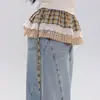 Falda de Algodón Puro con Encaje a Cuadros Gruesos y Bloques de Color, Estilo Británico, Falda Juvenil con Dobladillo en Capas para Mujer, Primavera