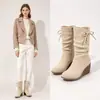 Zapatos Casuales Cómodos para Mujer con Lazo, Tacón de Cuña y Cremalleras Laterales, Botas de Montura Estilo Bohemio Occidental, Botas de Media Pantorrilla