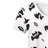 Divertida Camiseta de Manga Corta para Mujer con Estampado 3D de Graffiti de Dulces de Murciélago de Halloween, Cuello en V, Hombro Ajustado, Bolsillos de Parche Dobles, Cuidado de la Ropa
