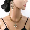 Set de Joyería de Lujo Transfronterizo Europeo y Americano con Forma de Gota de Agua, Exagerados Pendientes de Perla y Collar de Circonita Estilo Vintage de Corte al por Mayor