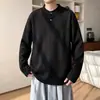 Camiseta blanca de manga larga con cuello Henley para hombre, nuevo estilo de otoño, camiseta básica holgada para niños, sudadera juvenil