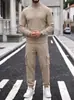 Traje informal de punto grueso para hombre, de otoño e invierno, con cuello alto simple, para ir al trabajo, deportivo y de exterior, transfronterizo de Amazon Europa y América