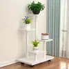 Estante para Flores de Hierro Forjado de Múltiples Niveles Estilo Nórdico con Ruedas, Soporte Móvil para Macetas de Piso para Sala de Estar, Estante para Almacenamiento de Flores en Balcón