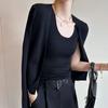 Traje de dos piezas de chaleco de punto, suéter cárdigan para mujer, nuevo de primavera y otoño, adelgazante, estilo socialité, diseño con sentido, abrigo, top