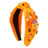 Nova Faixa de Cabeça com Nó Temática de Halloween para Mulheres com Personalidade Única, Decorada com Strass, Acessórios de Morcego e Abóbora, Acessório de Cabelo para Feriado