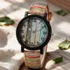 Popular Transfronterizo para Mujer Casual Correa de Cuero con Textura de Madera Esfera Digital Grande Reloj Rayado Retro Reloj para Estudiantes para Mujer