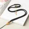 Cordón de Lanyard con Colgante Ajustable de Cuerda Tejido a Mano Nudo de Loto Cera de Abeja Dorada Cabeza de Buda con Collar de Cuerda para Mujeres y Hombres