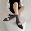 Set de Calcetines Apilados para Mujer Primavera y Verano Color Sólido Oreja de Madera Calcetines de Longitud Media Estilo Lolita Ballet Set de Piernas Largas de Encaje para Niña