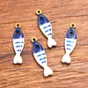Colgante DIY de criatura marina de esmalte dorado de acero inoxidable multicolor de 5x19 mm, accesorio de amuleto de pez pequeño de doble cara