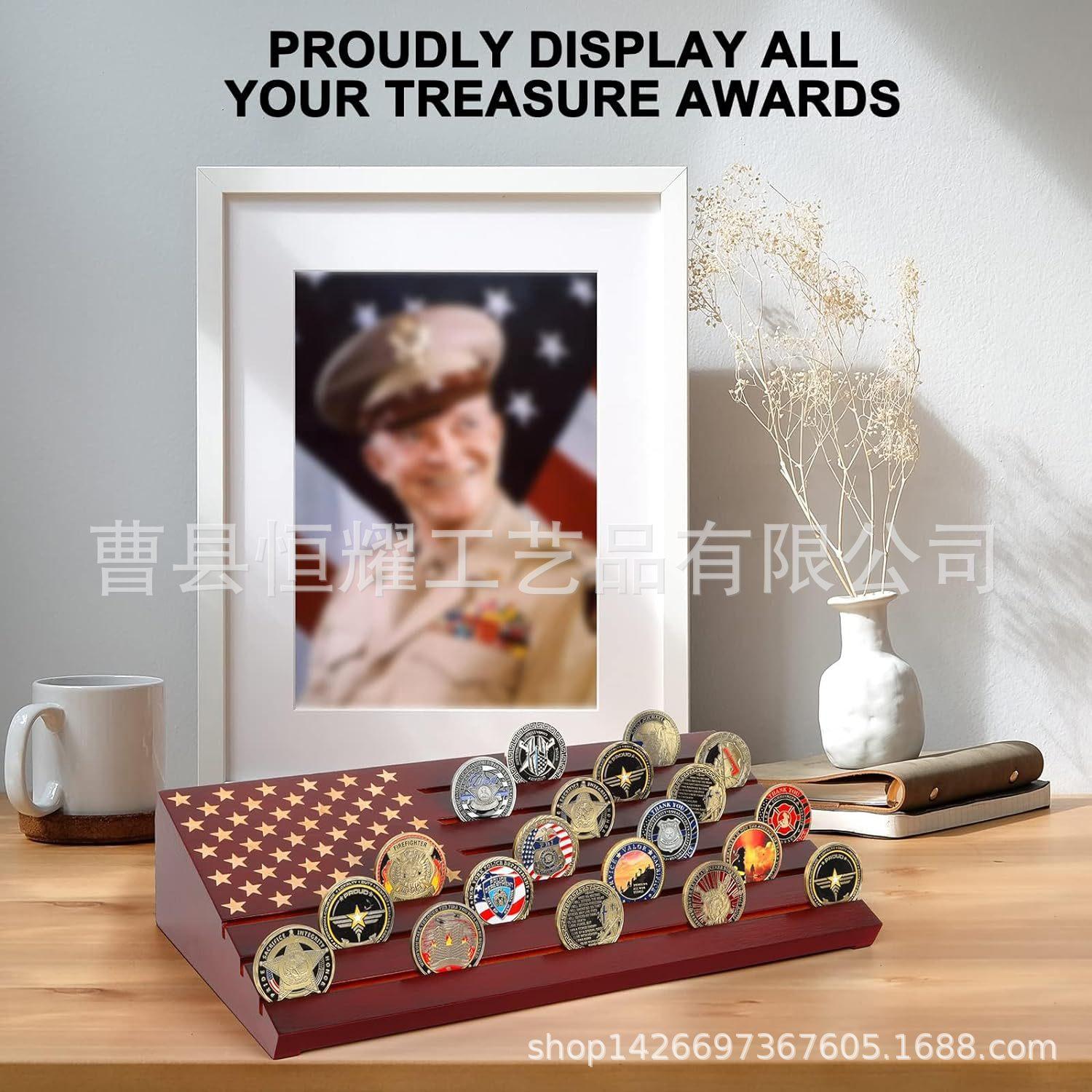 跨境木质纪念币展示架摆台式勋章展示架多层木质硬币收藏架置物架