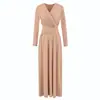 Vestido simples e versátil para afinar a cintura feminina, coleção outono 2026, elegante vestido longo tie-dye fluido para afinar a silhueta com barra larga