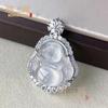 Colgante de calcedonia blanca hielo bañado en plata con cara de huevo, ágata clara, Buda, collar de jade femenino