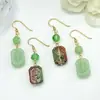 Brincos Quadrados de Vidro com Rosa Estilo Nacional Chinês Novo com Design de Relevo Vintage, Brincos Elegantes e Versáteis