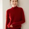 Suéter Feminino de Cashmere Espesso Cor Sólida Gola Alta Meio Três Camadas Outono e Inverno Nova Moda Camisa Básica Tricotada com Trança de Ponto