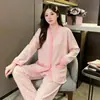 Otoño 2026 Huaer Algodón Cuello en V Casual Estudiante Cárdigan Manga Larga Pijama Conjunto Mujer Tallas Grandes Ropa para Casa