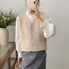 Colete Cardigan de Tricô Trançado Retrô, Colete Suéter Curto Jaqueta para Mulheres, Colete de Tricô sem Mangas com Decote V para Primavera e Outono