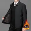 Otoño/Invierno Nuevo Estilo Chaqueta para Hombre de Edad Media y Joven con Solapa, Felpa Adicional, Color Sólido, Prendas de Abrigo Sueltas, Cárdigan Versátil, Cortavientos
