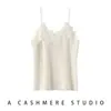 Nova camisola de malha sexy com renda e cashmere emendados para outono e inverno, colete suéter macio e aconchegante com decote em V para mulheres