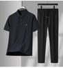 Traje de Camiseta de Manga Corta de Verano para Hombre Seda Helada Transpirable Sin Costuras Verano Casual de Negocios Solapa Camiseta Casual Dropshipping