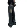 Jeans Antiguos Retro Americanos para Mujer Verano Cintura Alta Pierna Recta Suelta Pantalones de Pierna Ancha Envolventes Pantalones Largos