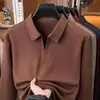 Camisa Polo Estilo Old Money con Cuello Tijera para Hombre, Nueva Colección Otoño 2026 Camiseta de Manga Larga Color Sólido Casual de Negocios para Padres de Mediana Edad