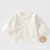 Bebê Recém-Nascido Primavera e Outono 0-3 Meses Algodão Puro Roupas para Recém-Nascidos, Camisa de Algodão Puro Manga Longa Ajustada, Classe A Sem Costura com Amarração nas Costas Meio Costas