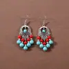 Pendientes Bohemianos Europeos y Americanos con Borlas y Turquesa, Pendientes de Estilo Étnico Retro, Joyería para Orejas Única y Elegante Estilo Tibetano