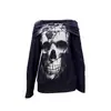 HB041: Top europeu e americano estilo punk com estampa de caveira, ombro a ombro, apresentando um design assimétrico de um ombro só, manga longa e corte solto.